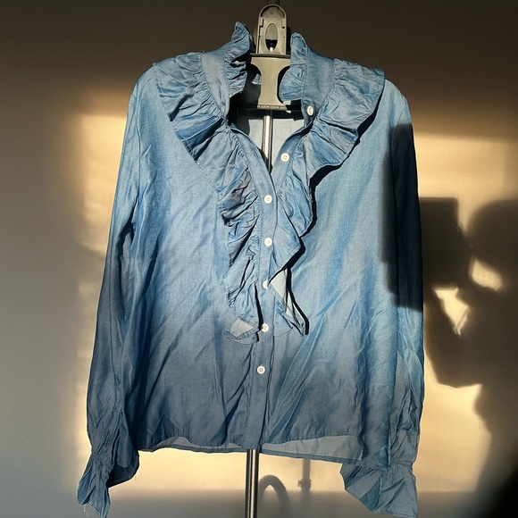 Blue Ruffled Women's Top - Picture 1 of 4